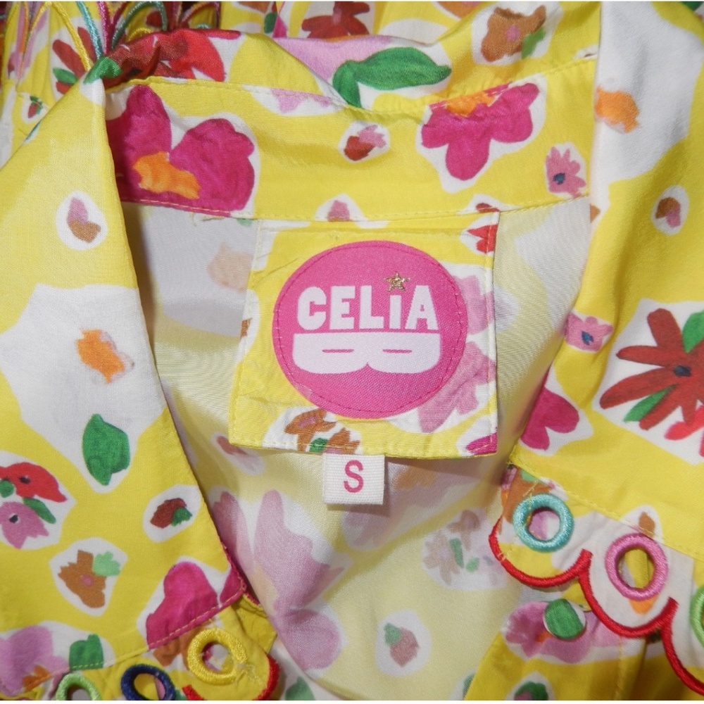 Celia B. Fluorite Yellow Floral Shirt Dress Collared S - Picture 2 of 8